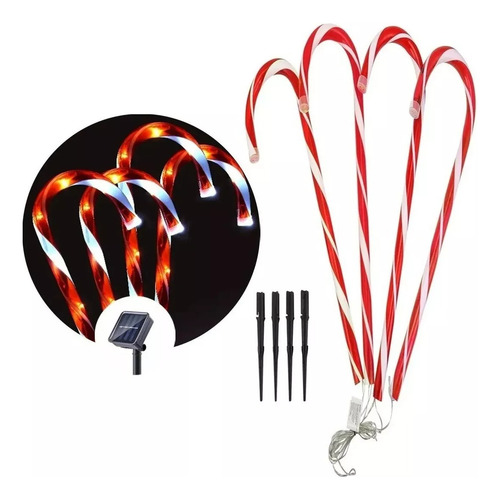 Pack 6 Bastón Solar Luz Cálida Y Multicolor Navidad 50cm Ap.