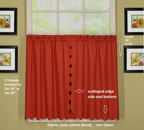 Cortina Festoneada Roja Ladrillo 152 X 91 Cm Par De Niveles