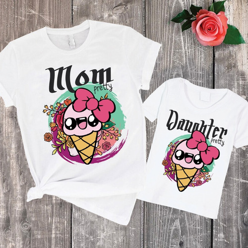 Combo Remera Madre E Hija Combinadas Heladito Ice Mujer Nena