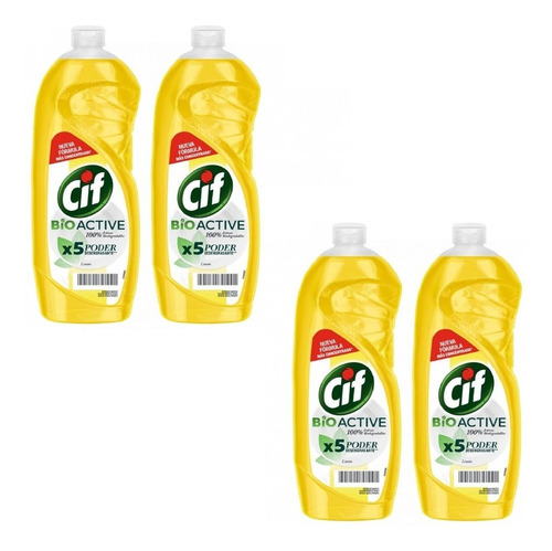 Detergente Cif Bio Active Limón 4un De 500ml