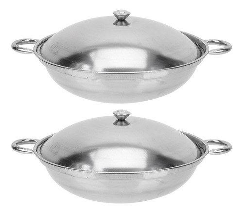 Plancha De Acero Inoxidable Sartenes Wok Con Tapa, 2 Unidade