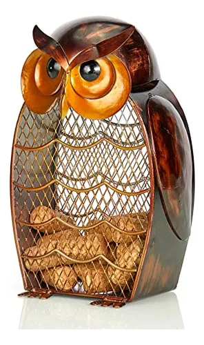 9.85 H Owl Wine Cork Holder Metal Decorative Brown Owl...