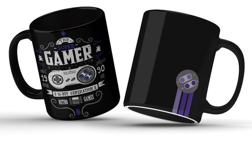 Caneca Retro Gamer- 16 Bits - Personalizada Preto