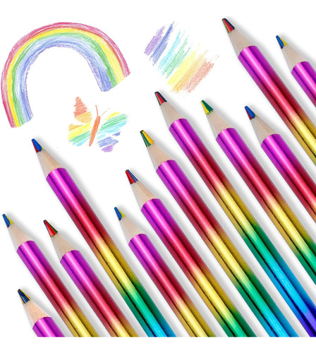 Lápices De Colores Arcoíris Multicolor Con Sacapuntas, A Gra