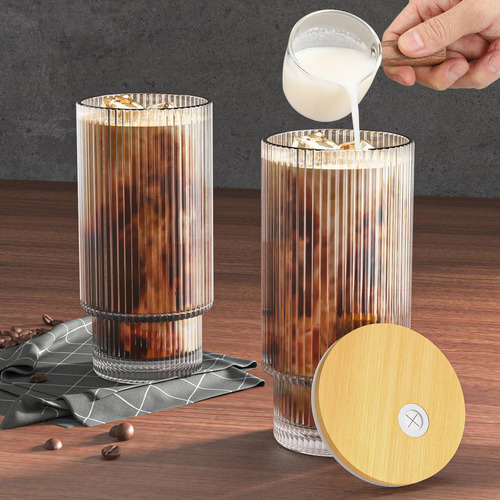 Vaso Tapa Madera Bambu Sorbete De Vidrio Aesthetic 500ml