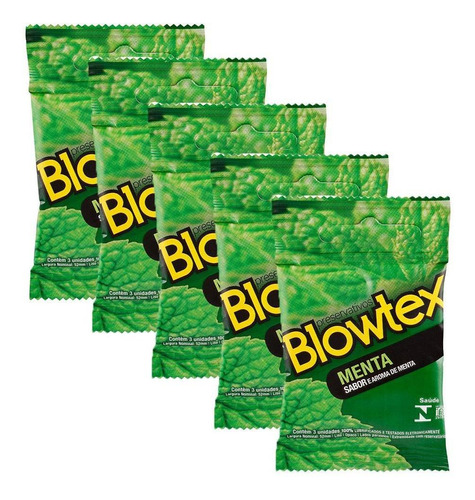 Kit C/ 5 Pacotes Preservativo Blowtex Menta C/ 3 Un Cada