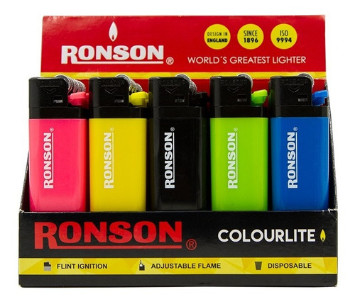 Caja Encendedores Ronson Colourlite Colores Piedra Pack X 40