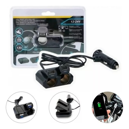 Cargador Auto Usb Smart Ic 2 Socket Encendedor Adaptador