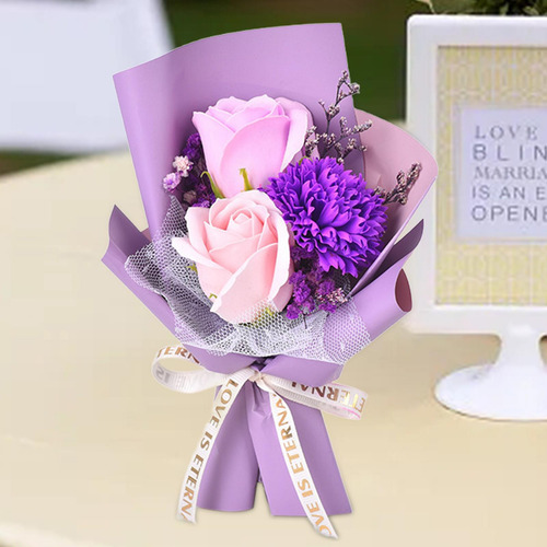 Mini Ramo De Flores De Jabón, 15cm Papel Violeta