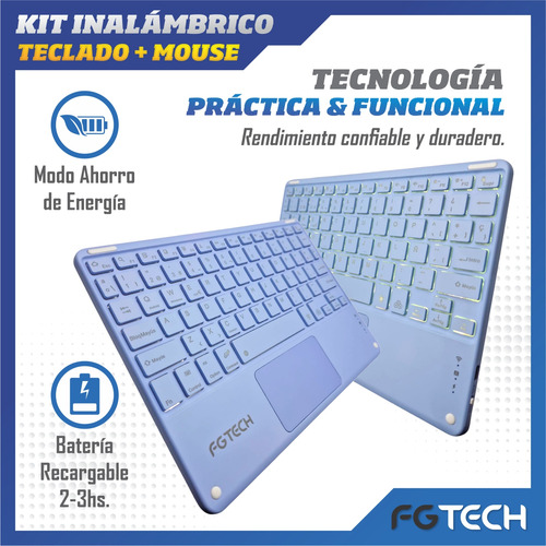 Teclado Inalambrico Bluetooth + Touchpad Retroiluminado Rgb Teclado Lila Idioma Español Latinoamérica