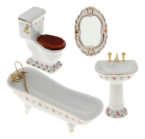 Juego De Baño De Porcelana 1/12 Mini Casa De Muñecas,