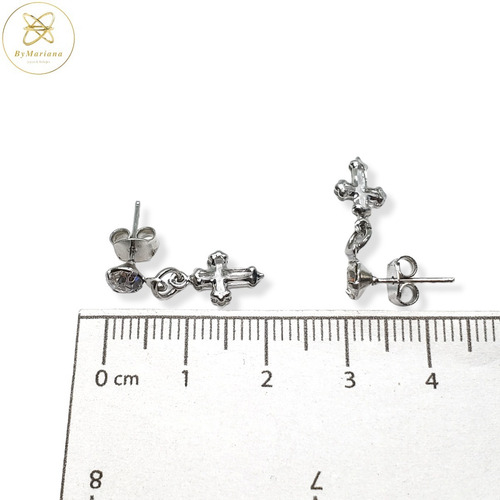 Imagen 5 de 6 de Aros Acero Quirurgico Cardinal Cruz Colgante Con Cubic