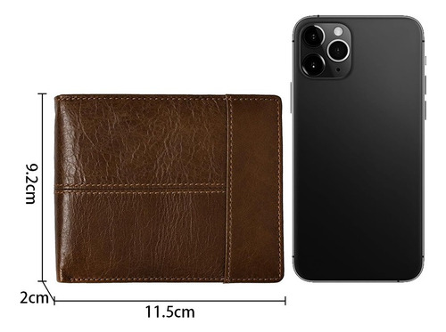 Cartera Hombre Piel Genuina Billetera Antirrobo Rfid/cartera Marrón Oscuro