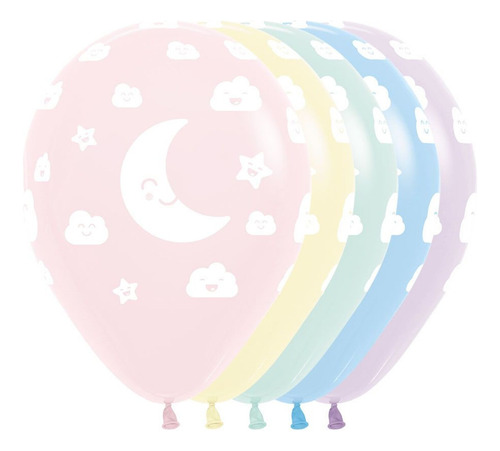 Pack 12 Uds Globos Colores Pasteles Luna Baby Shower Recien