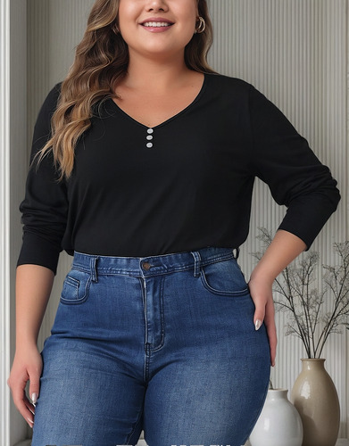 Playera De Talla Grande Blusa Camisetas Casuales Con Botones