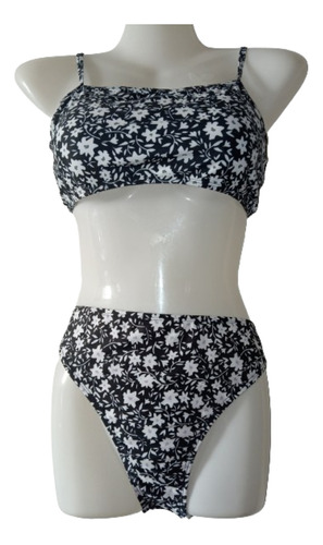 Bikini Bralette Estampado De Flores Con Panty Alta 