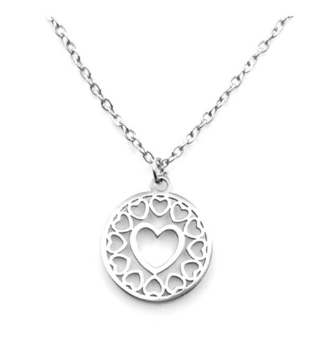 Imagen 1 de 2 de Collar Mujer Corazones Dije Redondo Minimalista Acero Inoxid