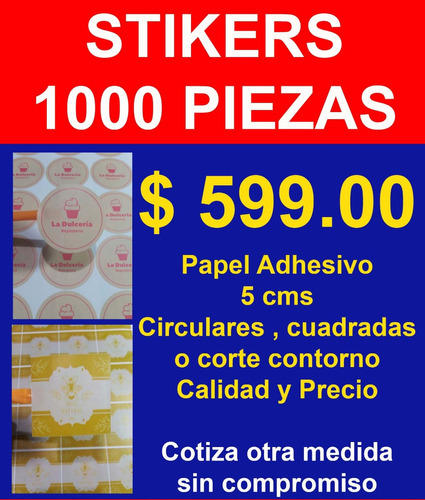 Etiqueta Stikers Papel Couche Adhesivo 1000 Piezas 5 Cms