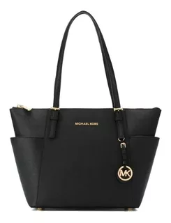 Bolsa tote Michael Kors Charlotte Large Tote Bag diseño liso de cuero saffiano black asas color negro