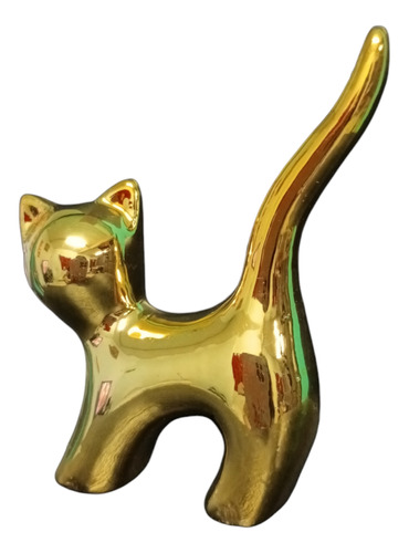 Gatito Figura Deco Dorado En Resina Gato Decorativo 8cm.