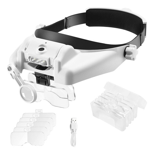 Compatible Diadema Lupa Recargable Con Luz 1-14x 6 Lentes