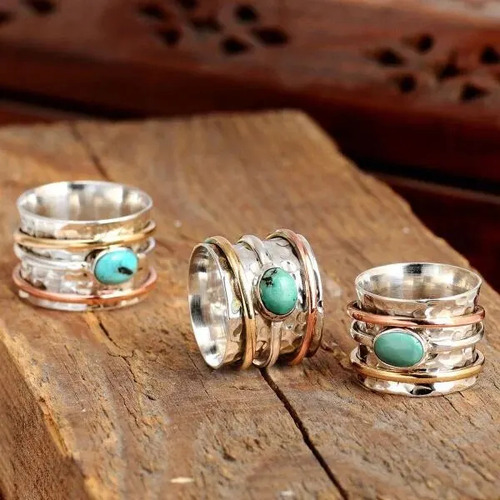 Anillo Vintage Esmeralda Verde Tres Colores Para Boda