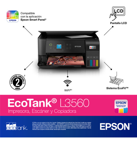 Impresora Multifunción A Color Epson Ecotank L3560 Wifi 127v Negro