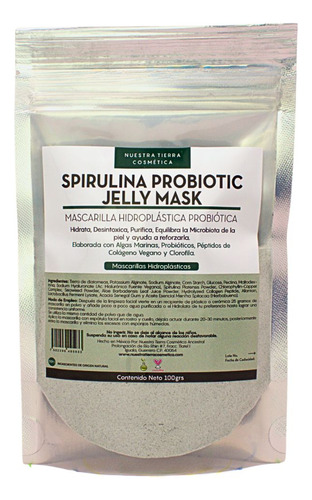 Mascarilla Hidroplastica Spirulina Probiotic Jelly Mask 100g Tipo de piel Normal