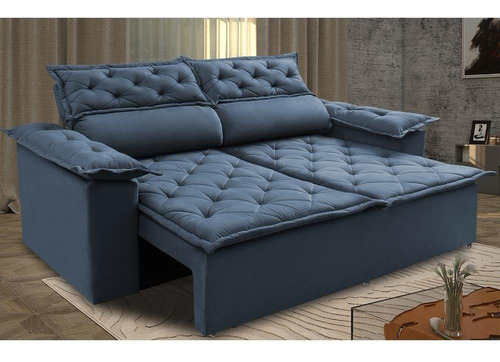 Sofá Retrátil e Reclinável Cama inBox Compact 1,50m Tecido Suede Velusoft Azul