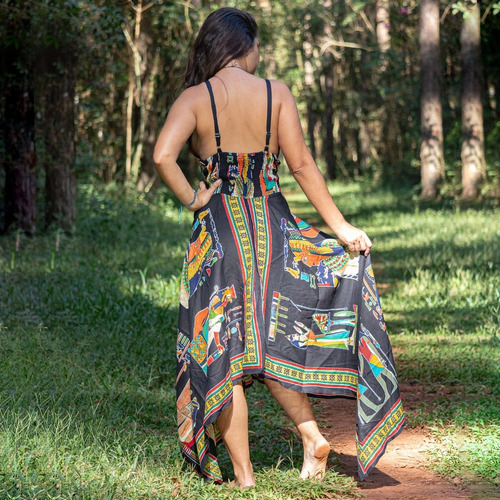 Imagem 5 de 5 de Vestido De Ponta Preto Egípcio Indiano Boho Hippie