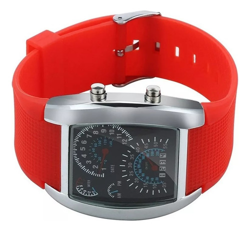 Reloj Aviador Led Premium Tipo Velocimetro Rojo Y Plata