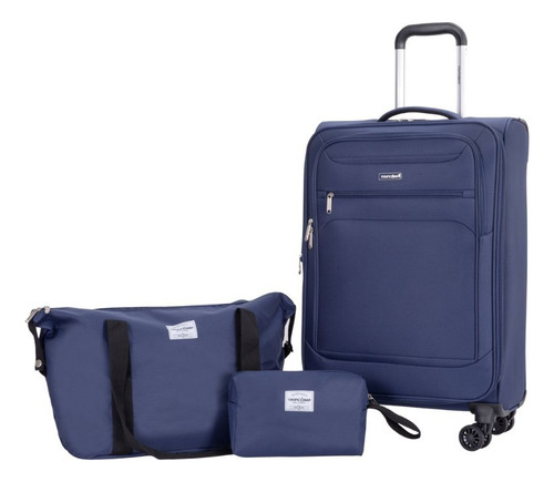 Set De Equipaje 3 Piezas Maleta, Bolso Y Neceser Azul Lisa