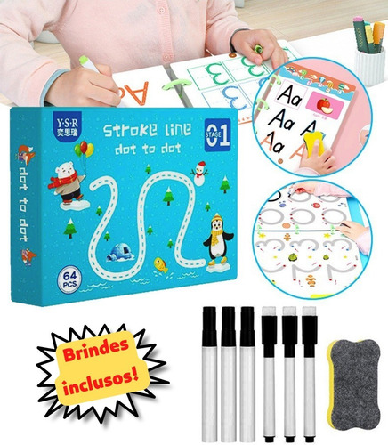 Caderno Infantil Didático Reutilizável 64pg Pinguim