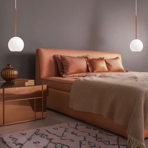 Kit 2 Pendente Lux Cobre Rose Gold Globo Vidro Branco + Led