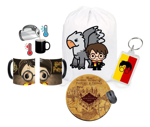 Combo Regalo Harry Potter Llavero-mug Magico+tula-pad Mouse
