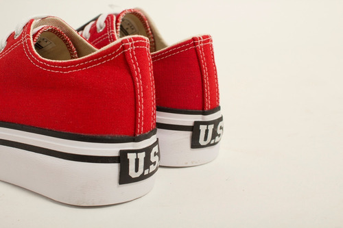 Imagen 6 de 10 de Zapatillas Urbanas Plataforma Lona Mujer Rojas Moda Dama