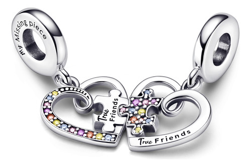 Charm Colgante Divisible Puzzle Corazones De La Amistad Color Plata