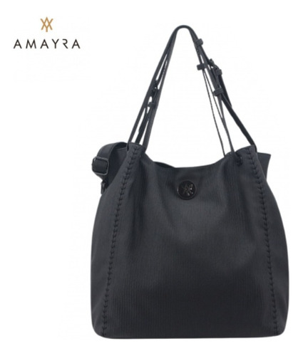 Cartera Bolso Mujer Amayra Estilo Tote Bag Amplio Moderno Negro Modelo 2 Engomada Diseño Texturado Color Negro A Tono