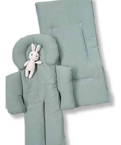 Funda Colchoncito Y Reductor Tusor Reversible + Amigurumi Verde Seco