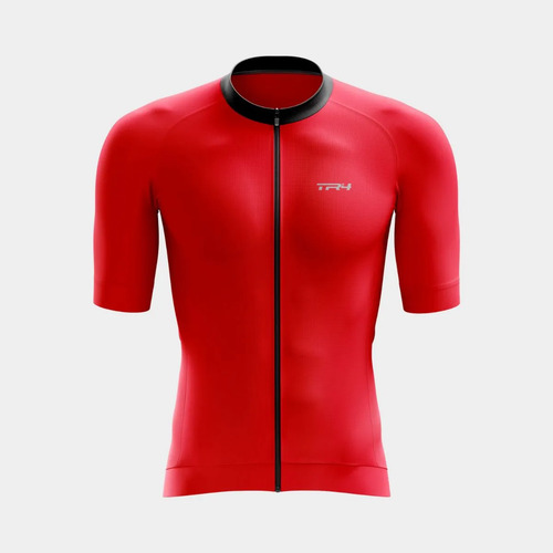 Camisa Masculina Premium Ciclismo Manga Curta Zíper Total Vermelho P