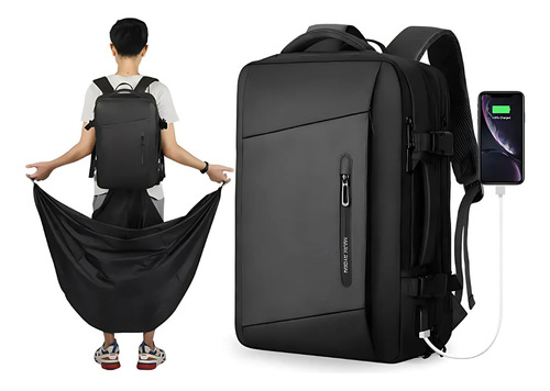 Mochila Mala Viagem Expansível 26-39l Notebook 17,3 Com Capa De Chuva Modelo Aviator Pro Rain Mark Ryden - Cor Preto