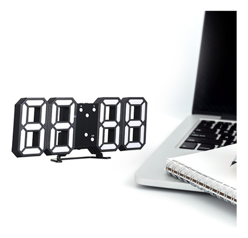 Relógio Digital Led 3d: Alarme, Parede, Mesa, Concha Preta,