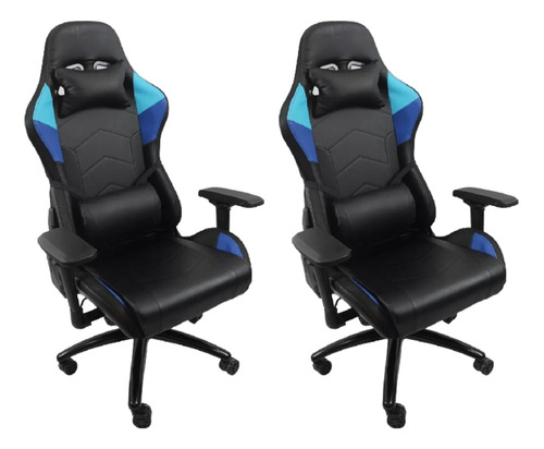 Set 2 Silla Gamer Luz Rgb Gaming Ergonomica Azul