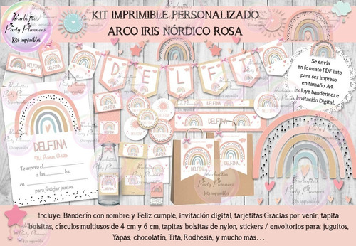 Kit Imprimible Candy Arco Iris Nordico Rosa ¡ya Editado!