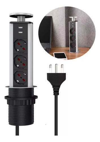 Torre Enchufe Empotrable 3 Enchufes 2 Usb Estándar Europeo
