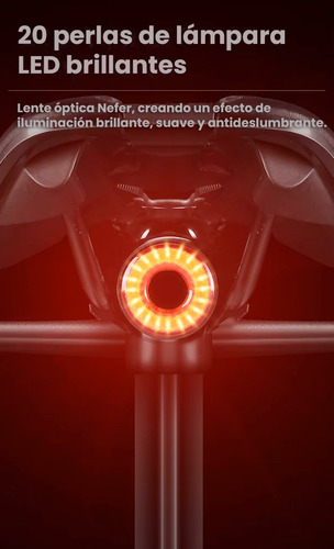 Luz Trasera Accesorio Bici Freno Inteligente Aluminio Usb Negro