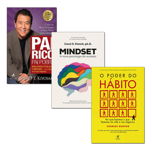 Kit Livros Pai Rico Pai Pobre + Mindset + O Poder Do Hábito