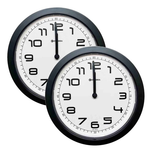 Kit 2 Relógios De Parede Eurora Cozinha Sala Preto 6517