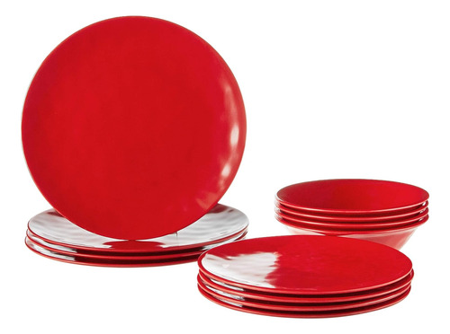 Set De Platos Vajilla Rojo Melamina 12 Piezas