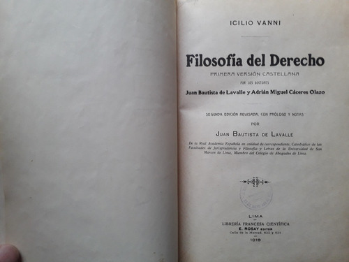 Filosofía Del Derecho Icilio Vanni 1919 604 Pag Tapas Duras